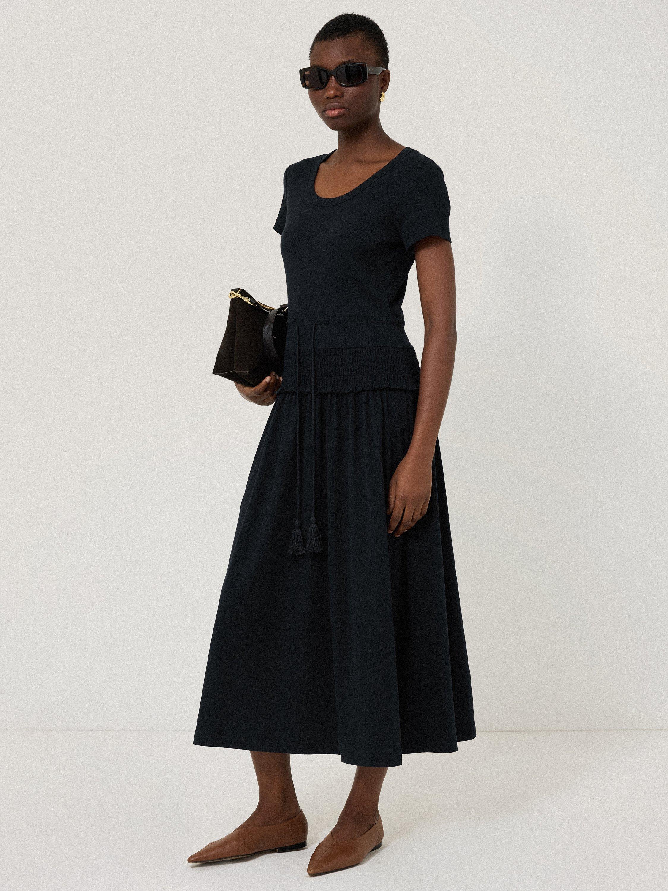 Product image 1 of 5, which shows Jigsaw Shirred Waist T-Shirt Midi Dress, Navy, XS