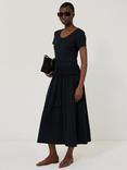 Jigsaw Shirred Waist T-Shirt Midi Dress, Navy