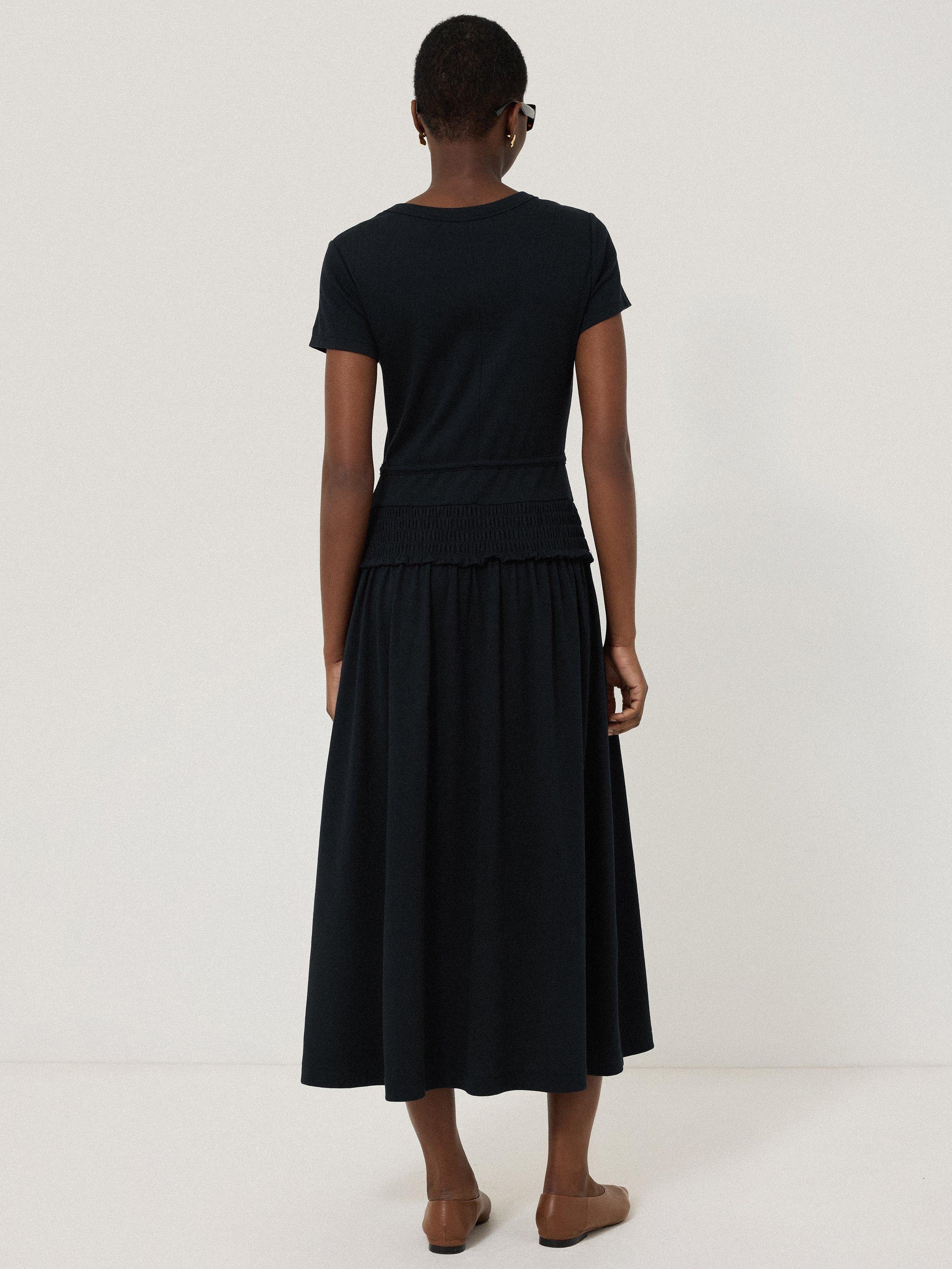 Product image 2 of 5, which shows Jigsaw Shirred Waist T-Shirt Midi Dress, Navy, XS