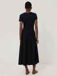 Jigsaw Shirred Waist T-Shirt Midi Dress, Navy