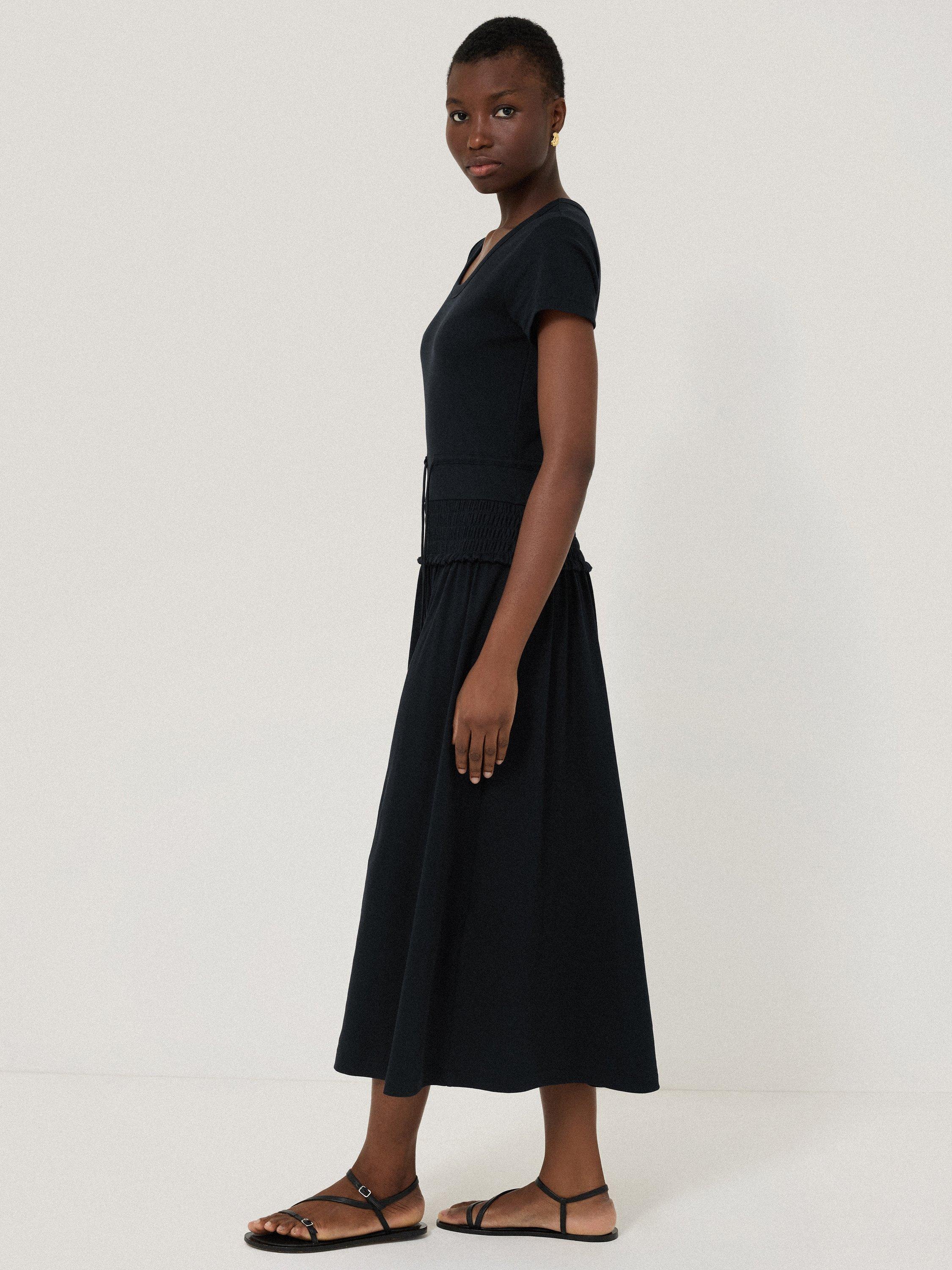 Product image 4 of 5, which shows Jigsaw Shirred Waist T-Shirt Midi Dress, Navy, XS