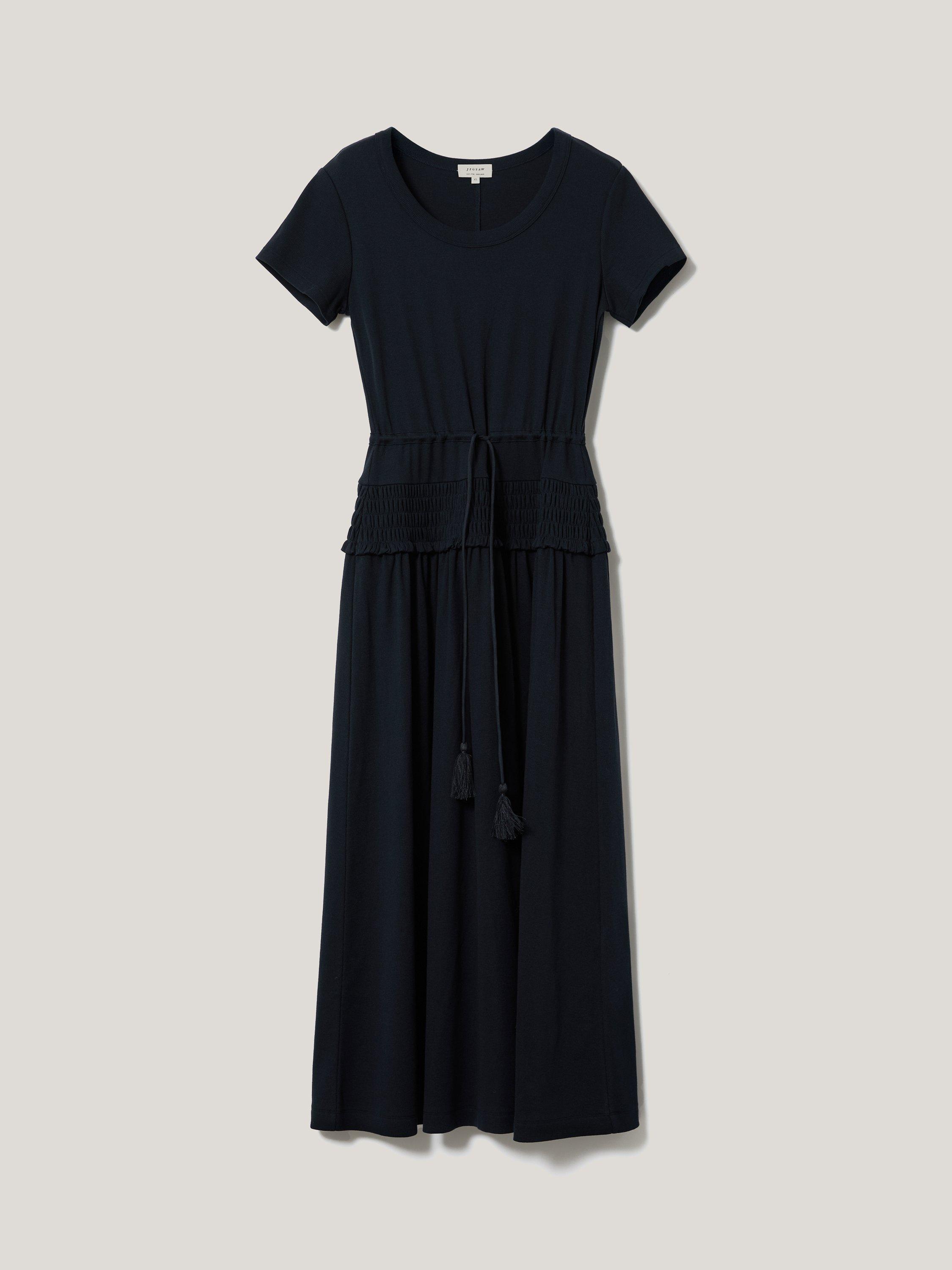 Product image 5 of 5, which shows Jigsaw Shirred Waist T-Shirt Midi Dress, Navy, XS