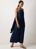 Jigsaw Cape Overlay Pure Silk Maxi Dress, Navy