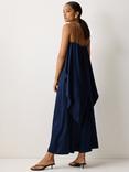Jigsaw Cape Overlay Pure Silk Maxi Dress, Navy