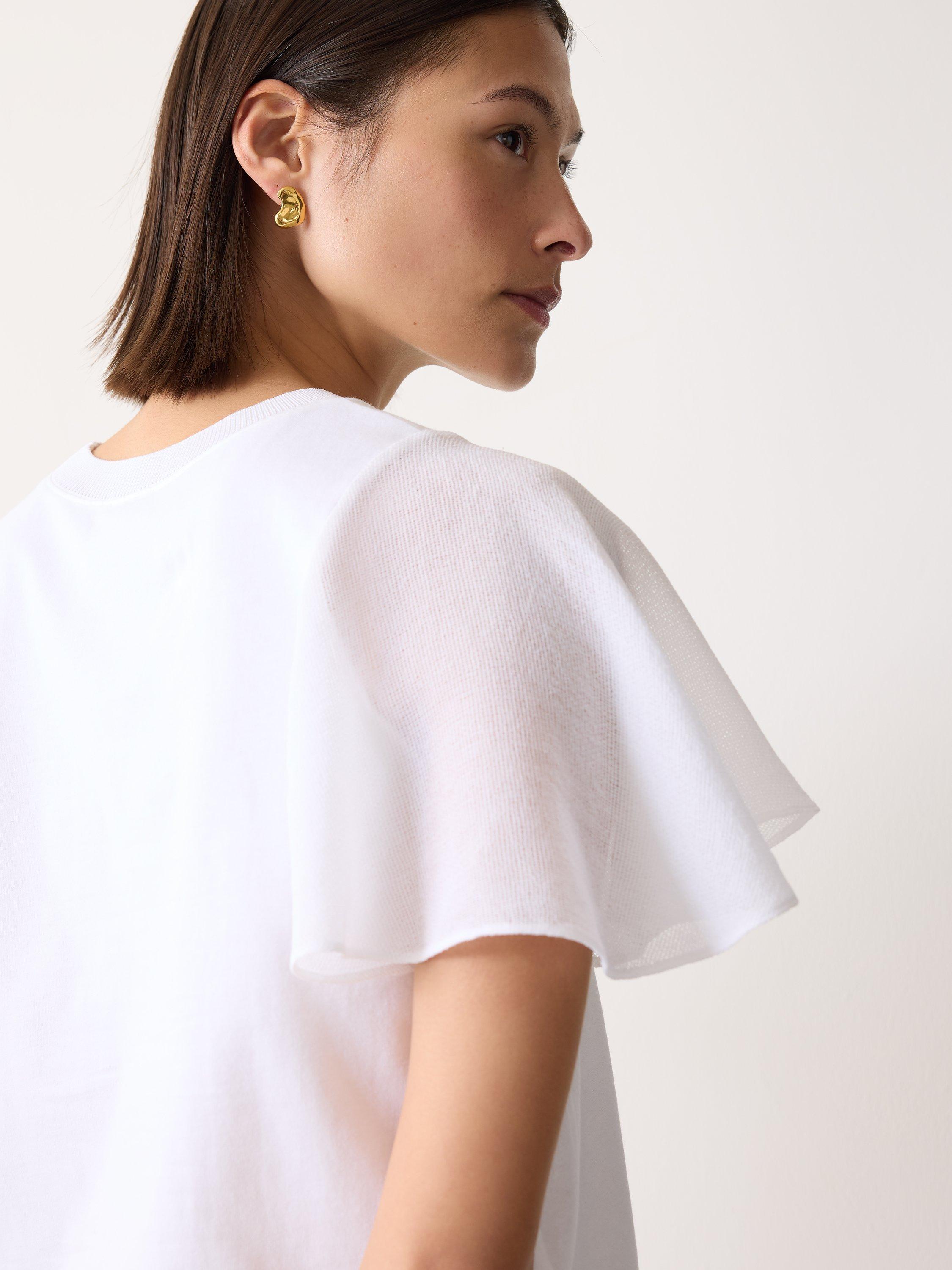 Product image 3 of 6, which shows Jigsaw Gauze Sleeve Round Neck Cotton Jersey Top, White, XS
