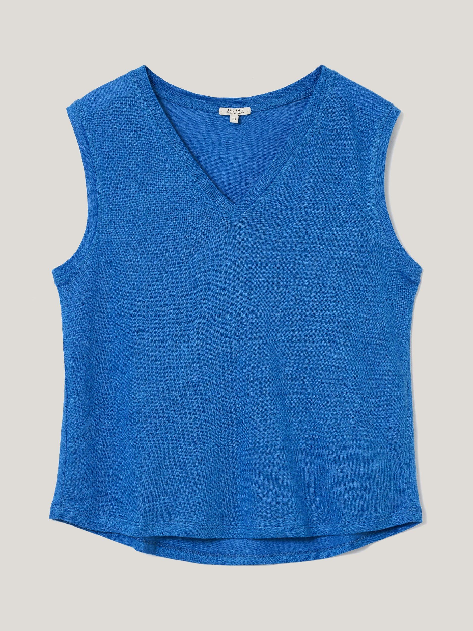 Product image 4 of 5, which shows Jigsaw V Neck Sleeveless Linen Top, Blue, S