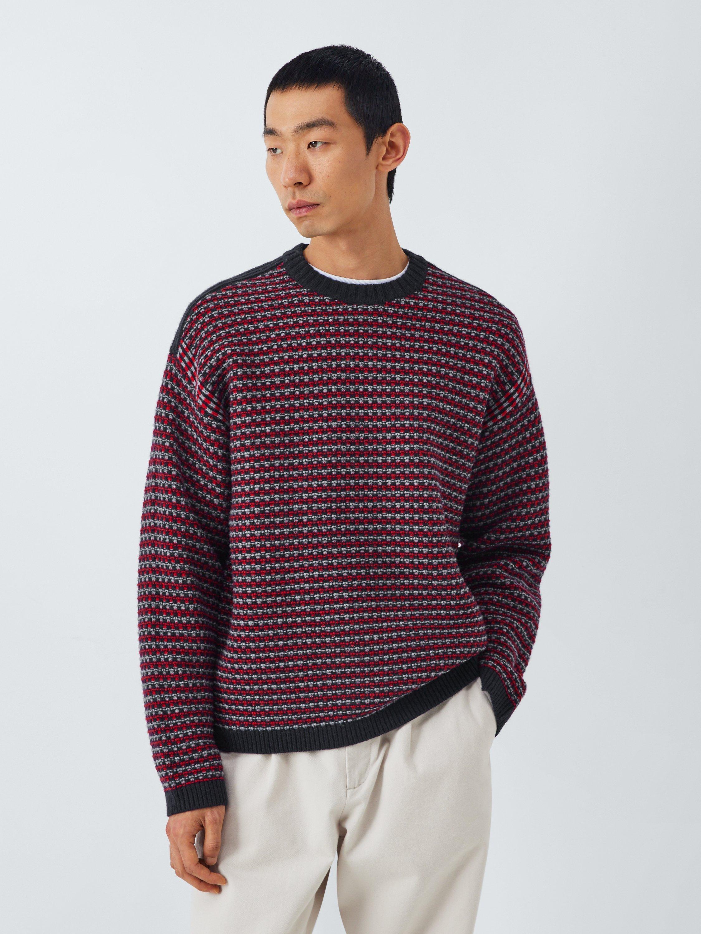Product image 1 of 6, which shows John Lewis Lambswool Blend Texture Stitch Jumper, Red Multi, M