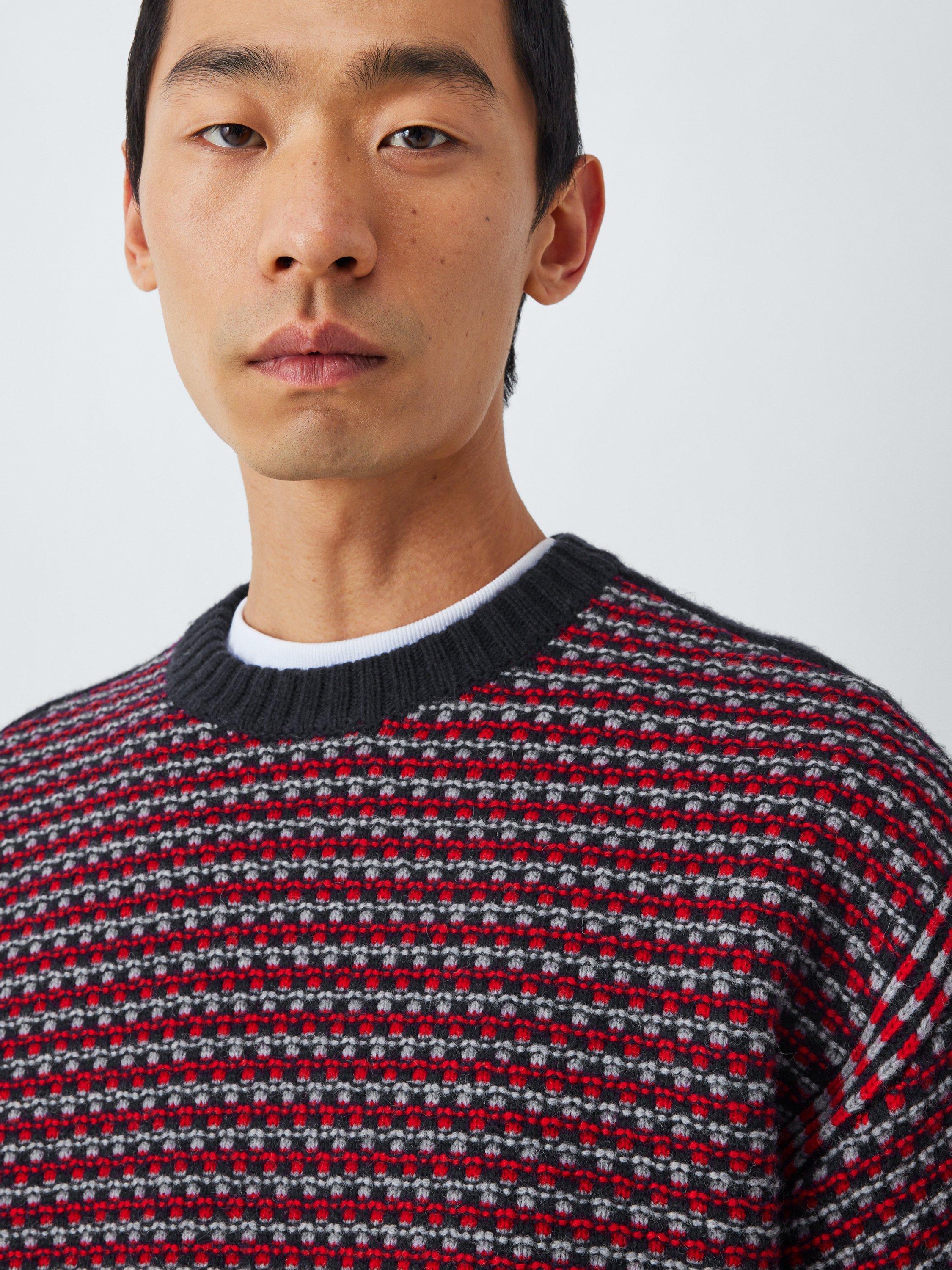 Product image 5 of 6, which shows John Lewis Lambswool Blend Texture Stitch Jumper, Red Multi, M