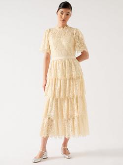 L.K.Bennett Cecily Lace Tiered Dress, Champagne, Champagne