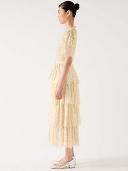 L.K.Bennett Cecily Lace Tiered Dress, Champagne - view 2, Champagne