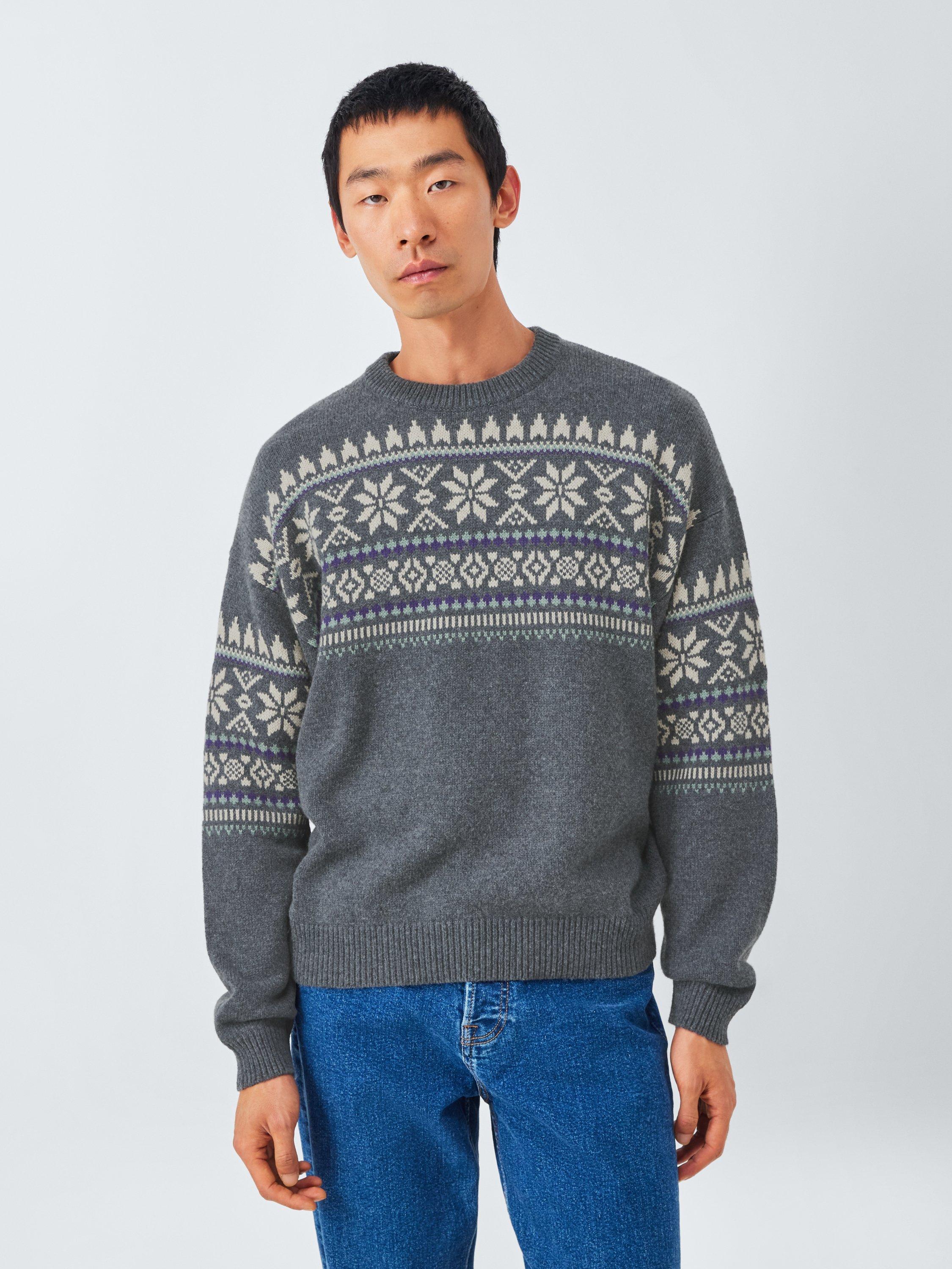 Product image 1 of 6, which shows John Lewis Fair Isle Crew Neck Jumper, Charcoal, M
