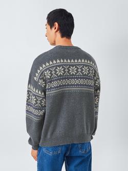 John Lewis Fair Isle Crew Neck Jumper, Charcoal - view 2, Charcoal