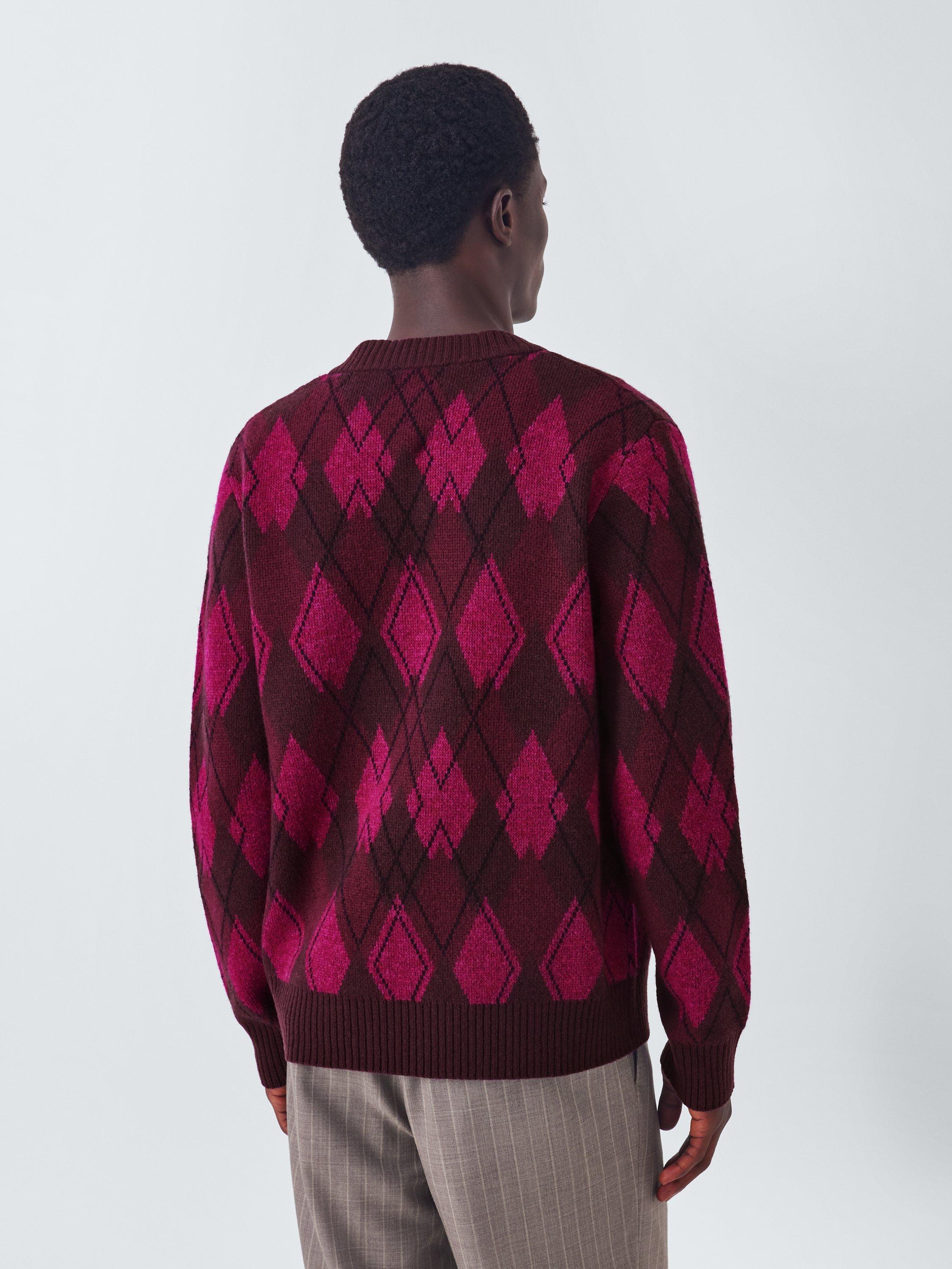 Product image 2 of 6, which shows John Lewis Lambswool Blend V-Neck Argyle Jumper, Fig, M