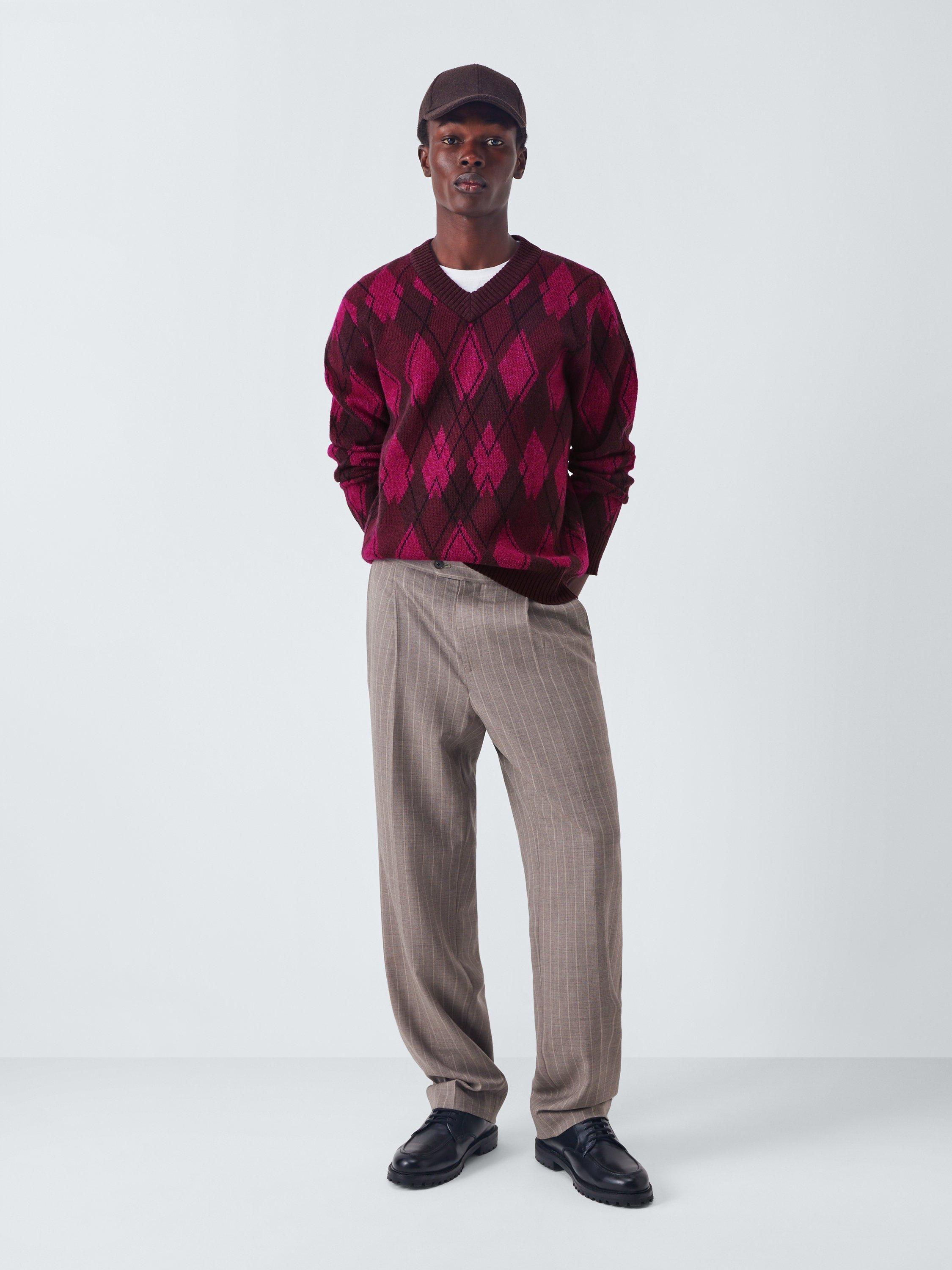Product image 3 of 6, which shows John Lewis Lambswool Blend V-Neck Argyle Jumper, Fig, M