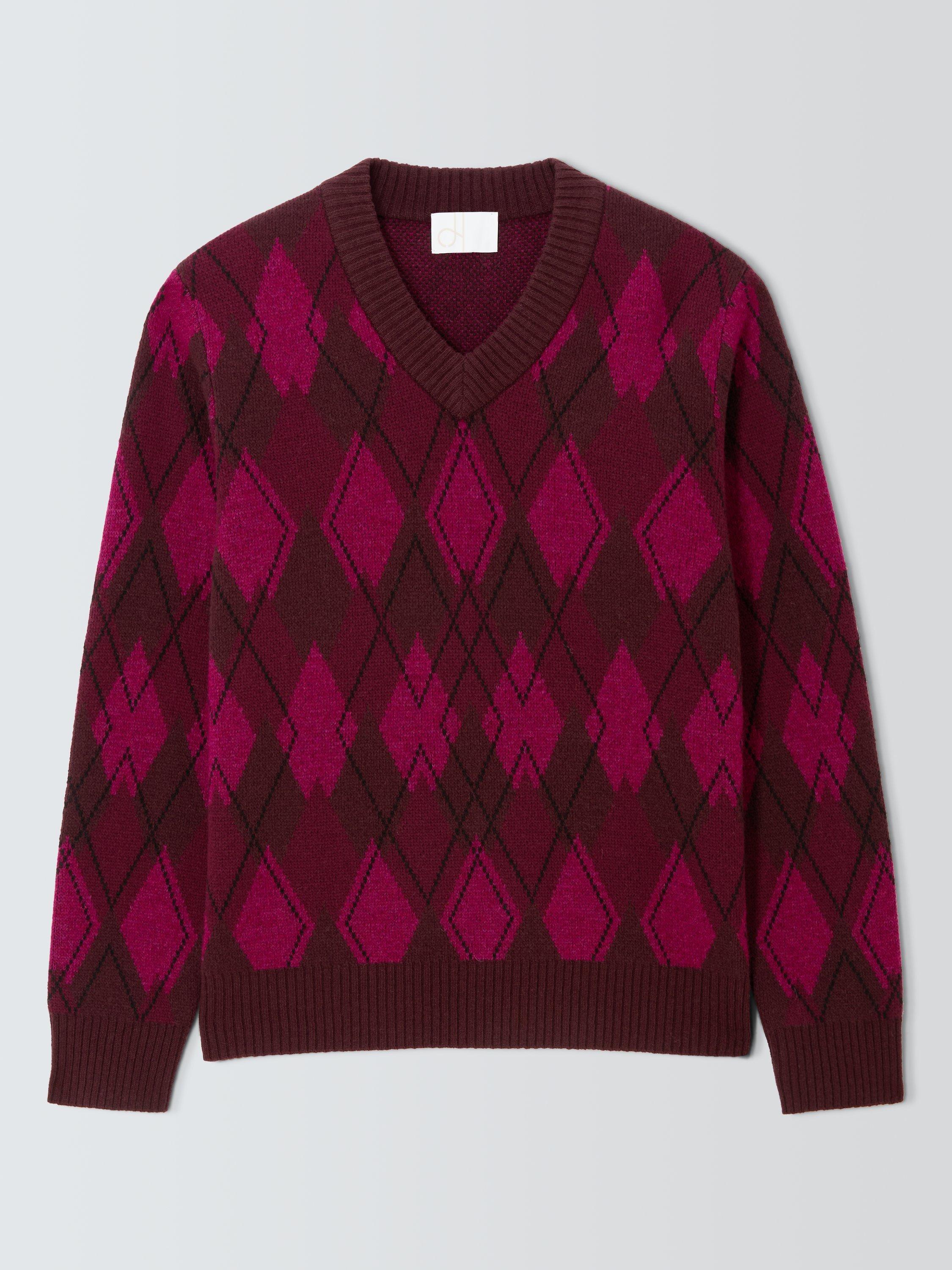 Product image 4 of 6, which shows John Lewis Lambswool Blend V-Neck Argyle Jumper, Fig, M