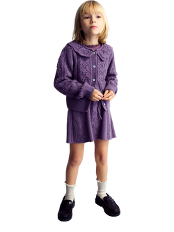The New Society Kids' Lila Cashmere Blend Cardigan & Skirt Set, Grape Bliss, Grape Bliss