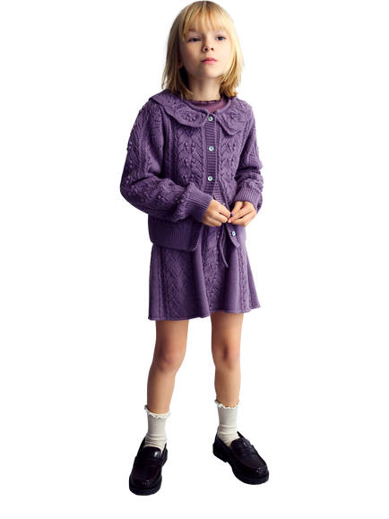 The New Society Kids' Lila Cashmere Blend Cardigan & Skirt Set, Grape Bliss, Grape Bliss