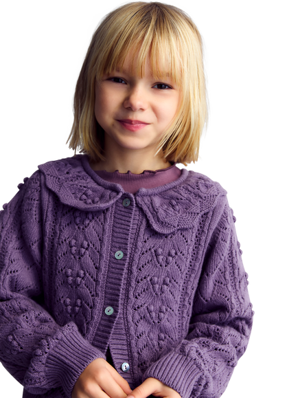 The New Society Kids' Lila Cashmere Blend Cardigan & Skirt Set, Grape Bliss - view 2, Grape Bliss