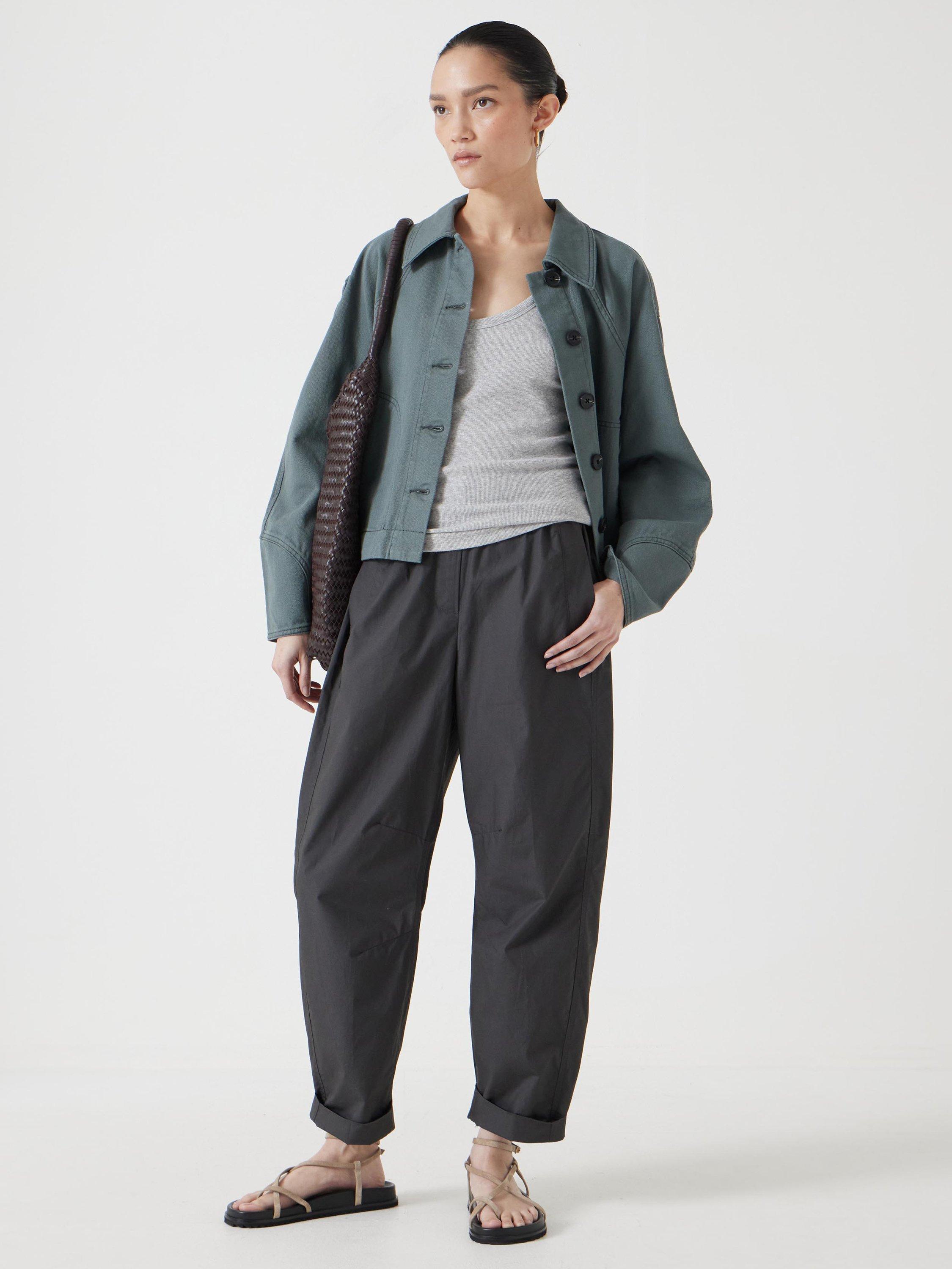Product image 2 of 5, which shows HUSH Jack Barrel Leg Trousers, Washed Black, 4