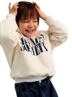 The New Society Kids' Mica Cotton Logo Print Hoodie, Moonlight White, Moonlight White