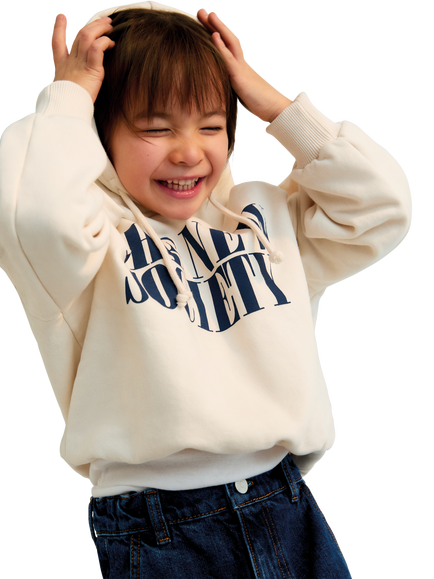 The New Society Kids' Mica Cotton Logo Print Hoodie, Moonlight White, Moonlight White