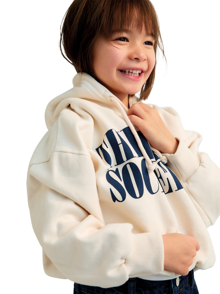 The New Society Kids' Mica Cotton Logo Print Hoodie, Moonlight White - view 2, Moonlight White