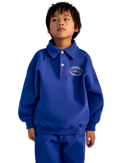 The New Society Kids' Nico Cotton Polo Sweatshirt, Astral Blue, Astral Blue