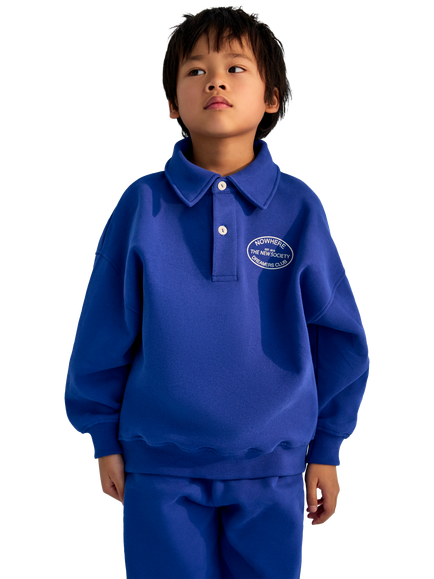 The New Society Kids' Nico Cotton Polo Sweatshirt, Astral Blue, Astral Blue