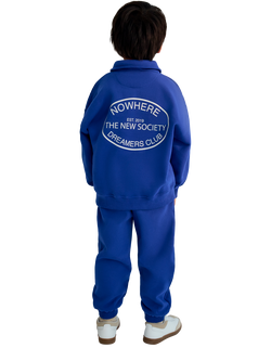 The New Society Kids' Nico Cotton Polo Sweatshirt, Astral Blue - view 2, Astral Blue