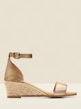 Sosandar Ines Low Heel Wedge Espadrille Sandals, Gold