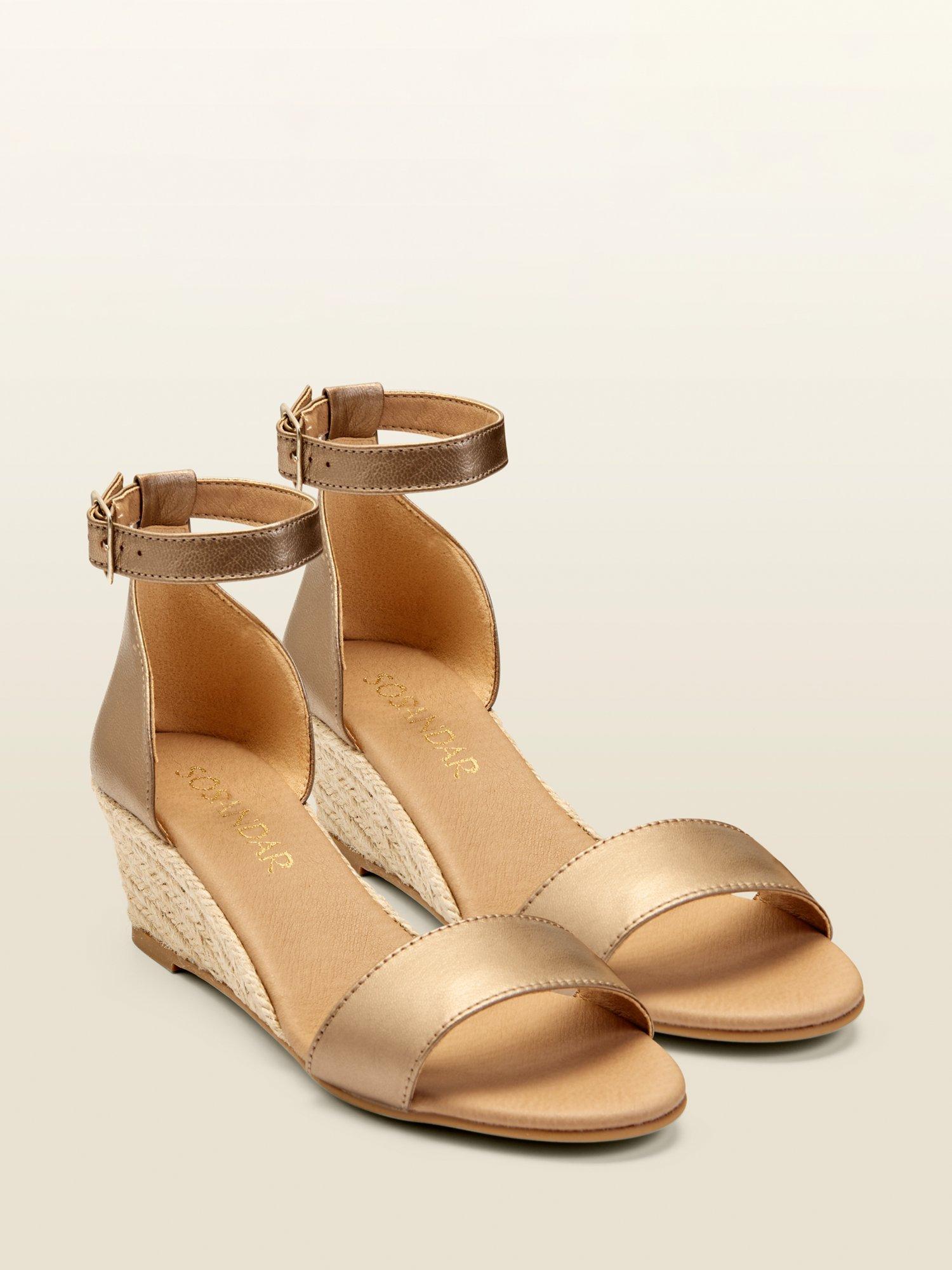 Product image 2 of 2, which shows Sosandar Ines Low Heel Wedge Espadrille Sandals, Gold, 5