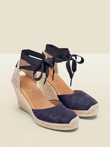 Sosandar Suede Wedge Heeled Espadrilles, Blue - view 2, Blue