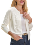 Pure Collection Beaded Crew Neck Cardigan, White
