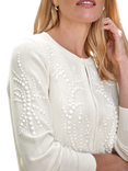 Pure Collection Beaded Crew Neck Cardigan, White