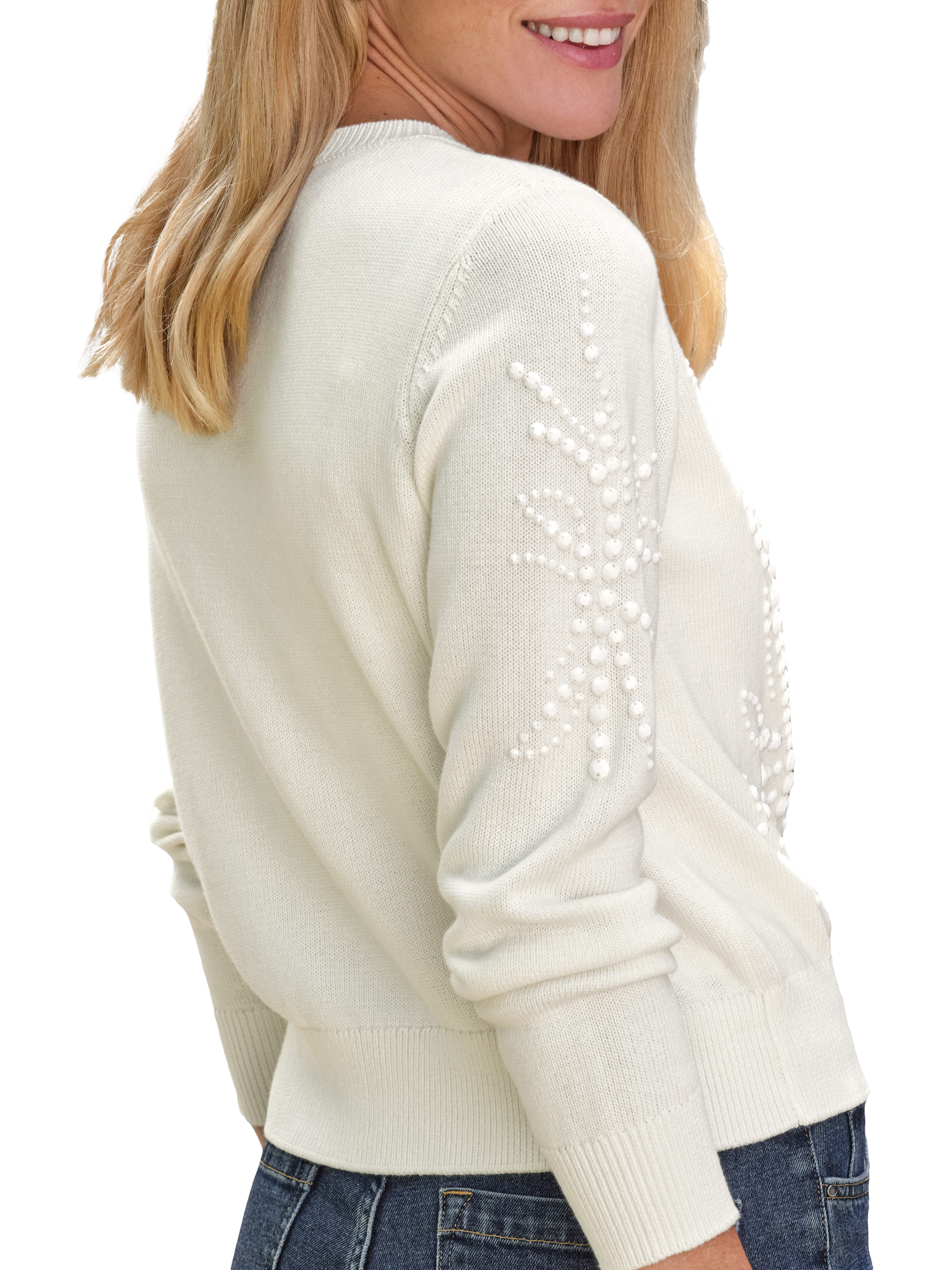 Product image 3 of 3, which shows Pure Collection Beaded Crew Neck Cardigan, White, 8