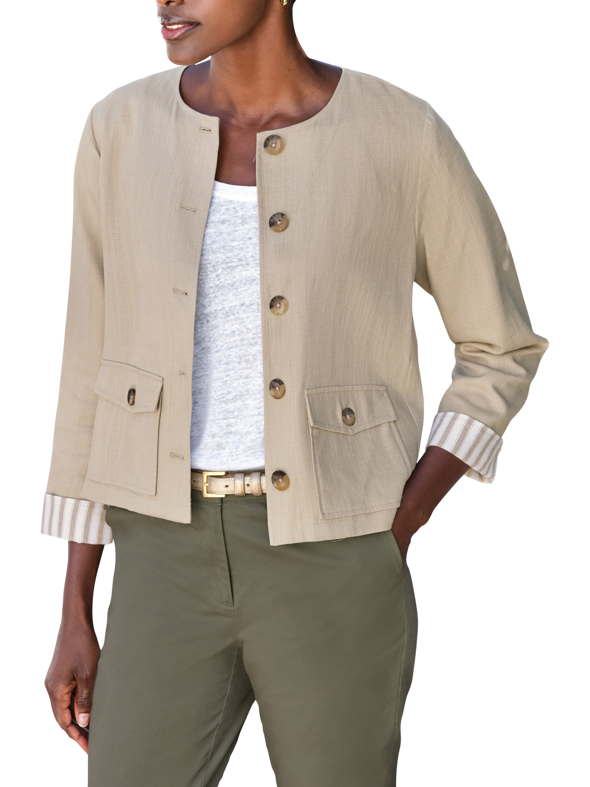 Product image 1 of 3, which shows Pure Collection Boxy Linen Blend Jacket, Neutral, 8