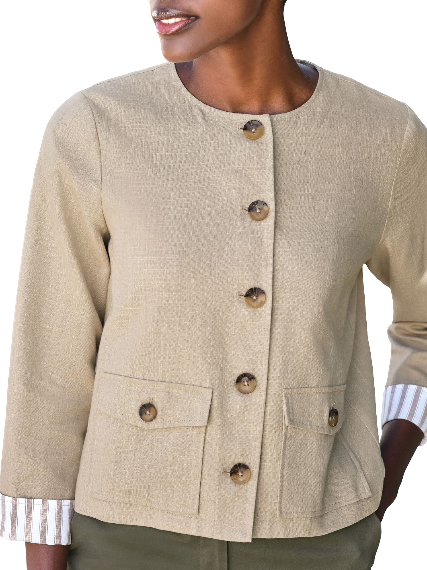 Product image 3 of 3, which shows Pure Collection Boxy Linen Blend Jacket, Neutral, 8