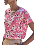 Pure Collection Linen Animal Print T-Shirt, Pink/Multi