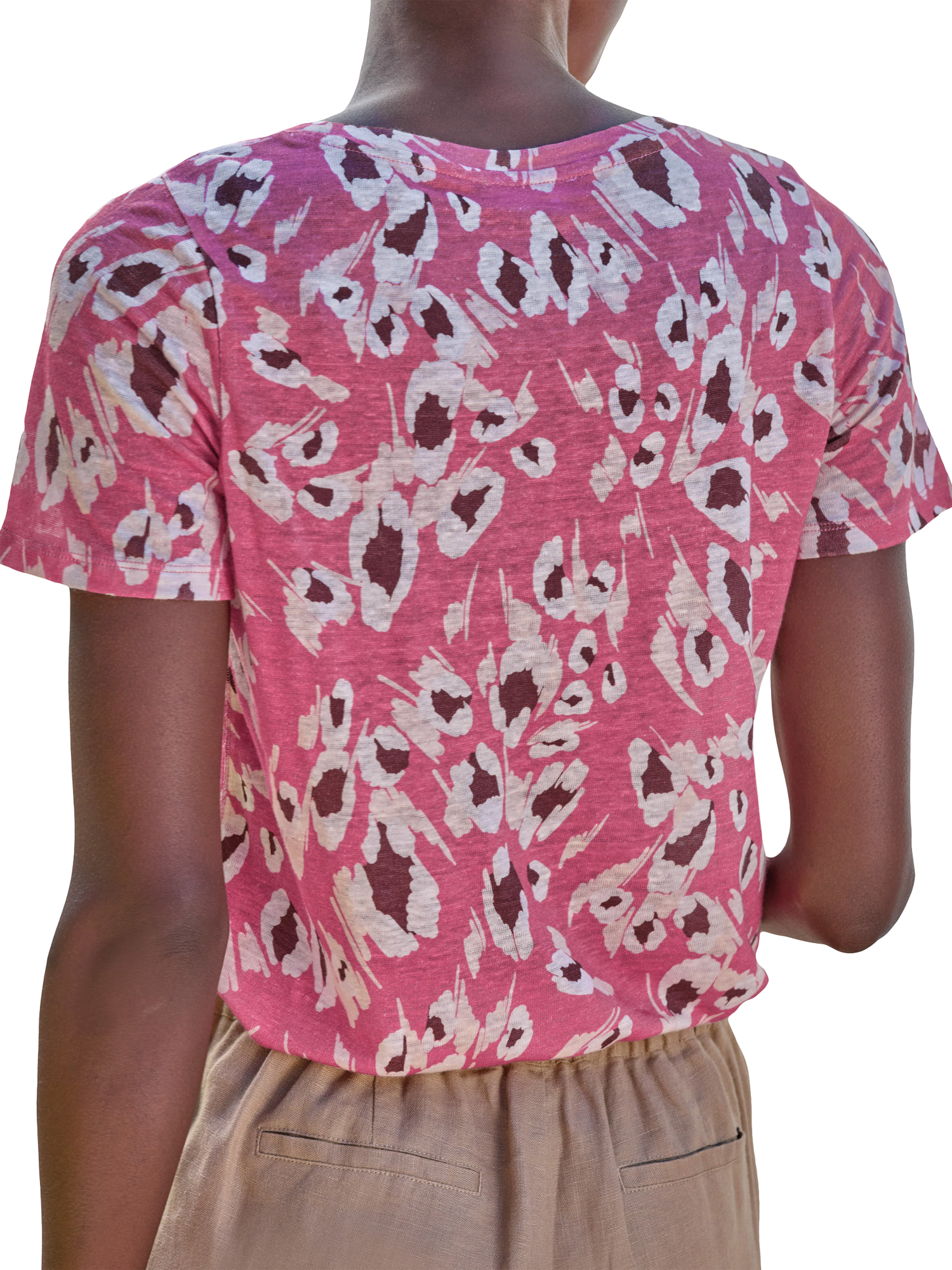 Product image 2 of 3, which shows Pure Collection Linen Animal Print T-Shirt, Pink/Multi, 8