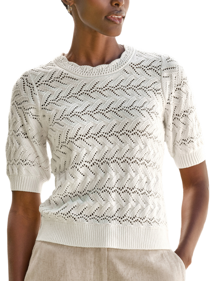 Pure Collection Cotton Crochet Trim Top, White