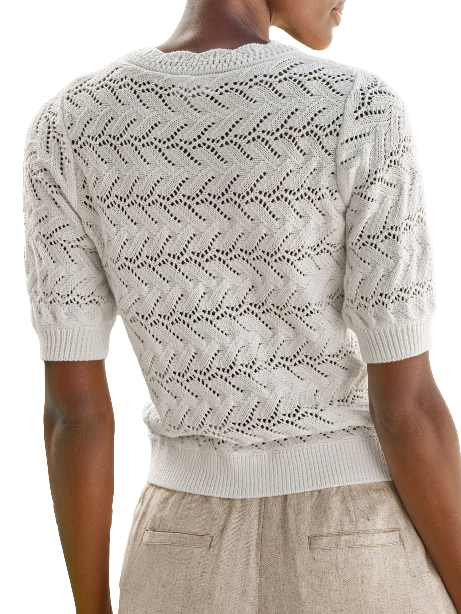 Product image 2 of 3, which shows Pure Collection Cotton Crochet Trim Top, White, 8