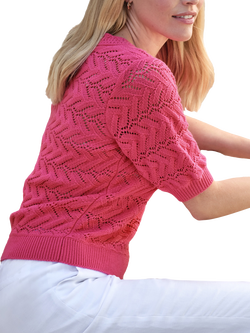 Pure Collection Cotton Crochet Trim Top - view 2, Hot Pink