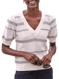 Pure Collection Short Sleeve Puff Stripe Cotton Sweater