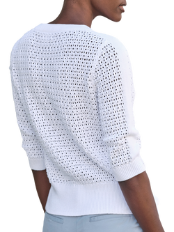Pure Collection Button Neck Mesh Cotton Top - view 2, Soft White