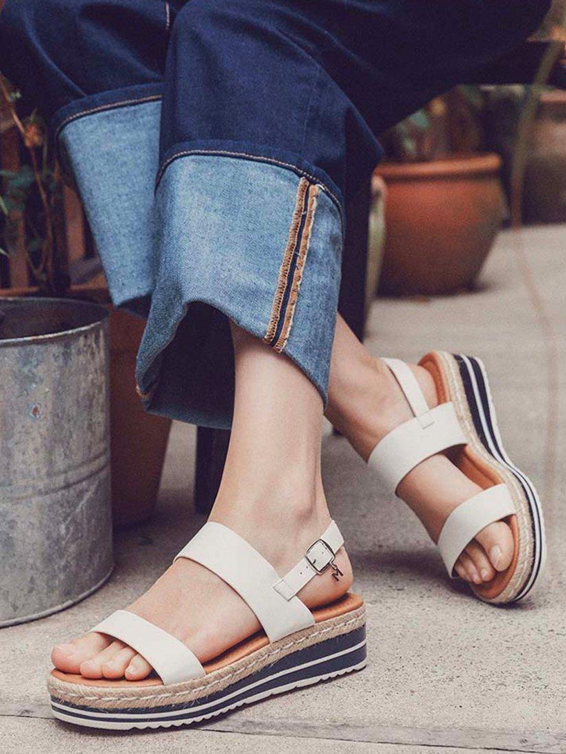 Product image 2 of 5, which shows Moda in Pelle Periso Strappy Wedge Sandals, Off White/Navy, 3