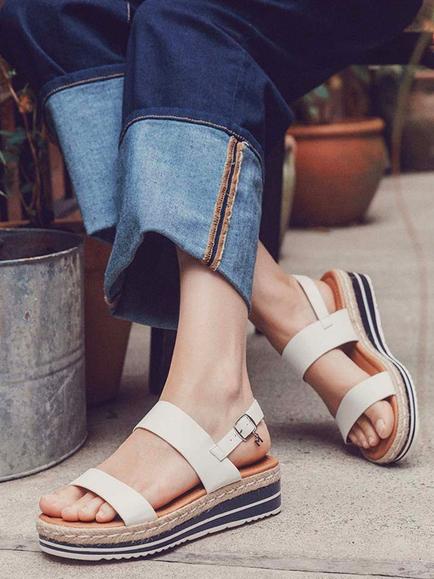 Moda in Pelle Periso Strappy Wedge Sandals, Off White/Navy - view 2, Off White/Navy