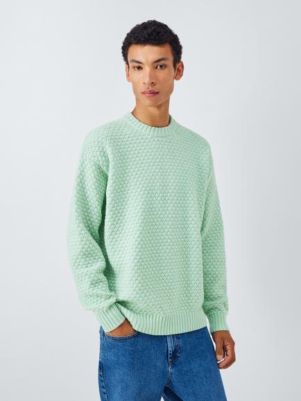 John Lewis Textured Stitch Crew Neck Jumper, Glass Green