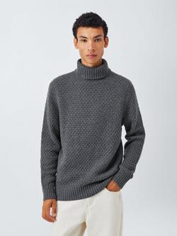 John Lewis Textured Stitch Roll Neck Jumper, Storm Grey, Storm Grey