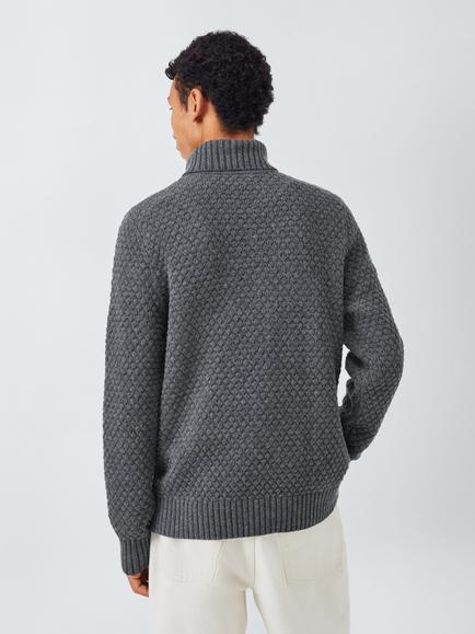 John Lewis Textured Stitch Roll Neck Jumper, Storm Grey - view 2, Storm Grey