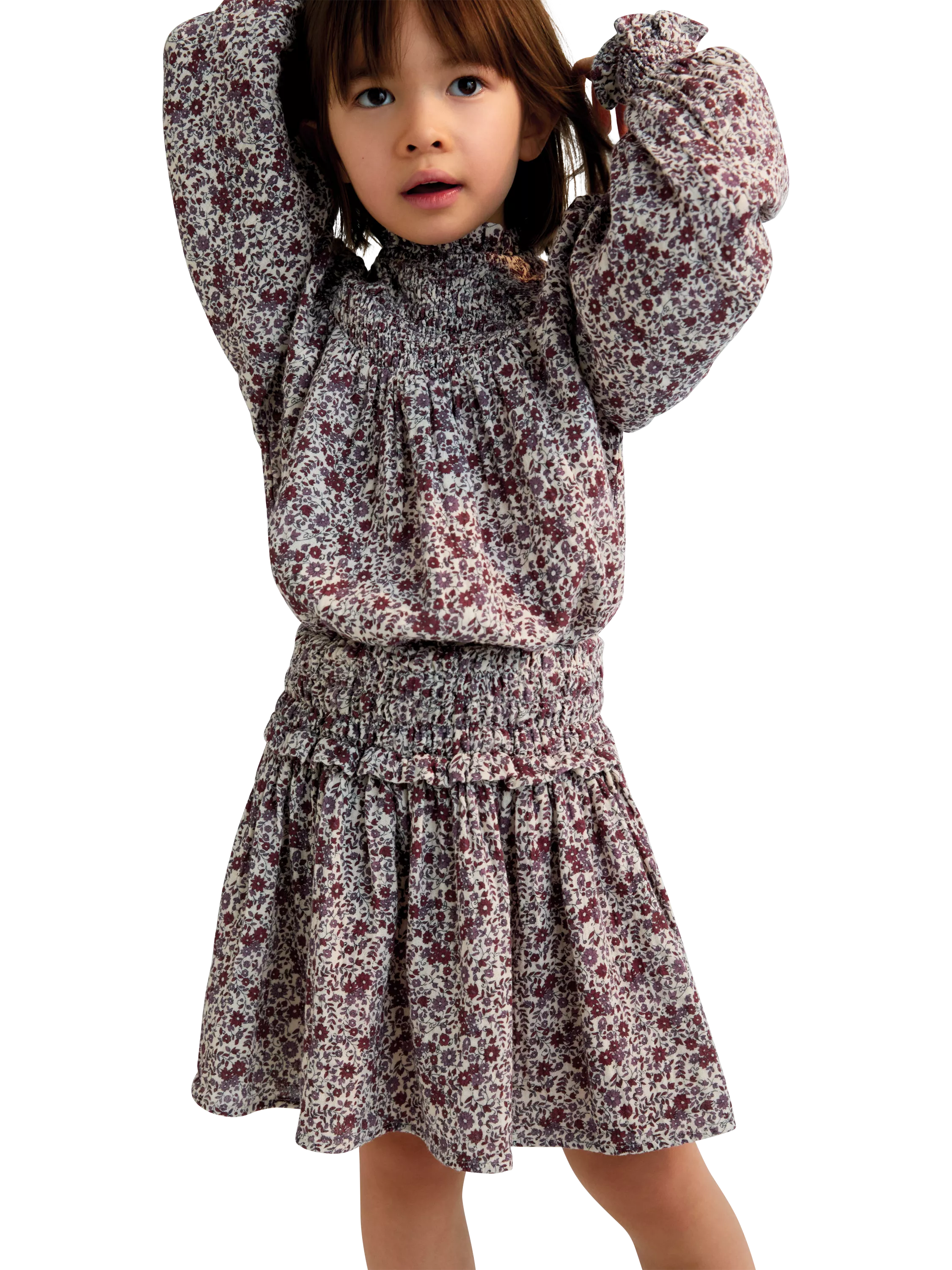 The New Society Kids' Cotton High Neck Ruffle Dress, Samara Print
